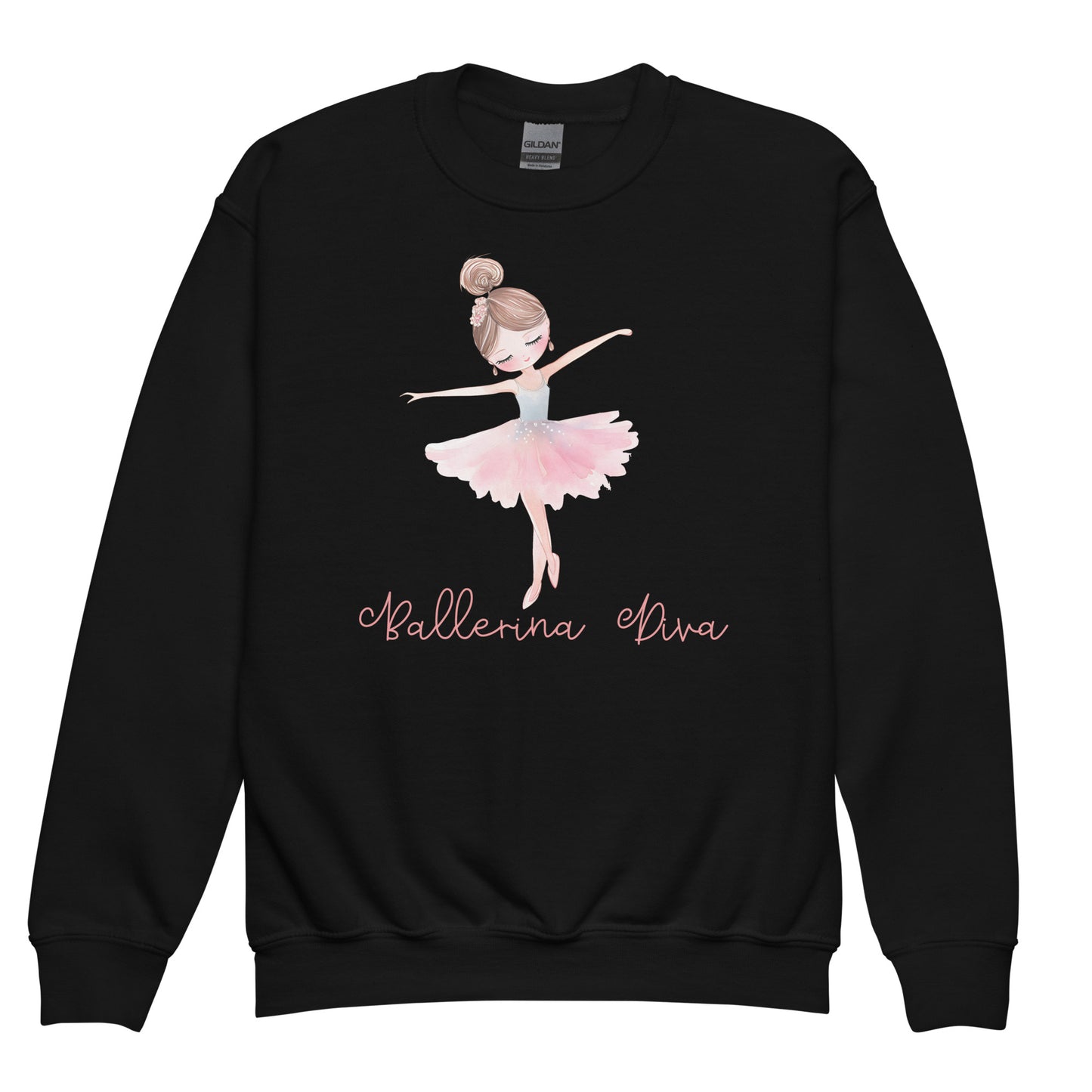 Kids Black Sweatshirt - Ballerina Diva, Ballerina Graphic Front View