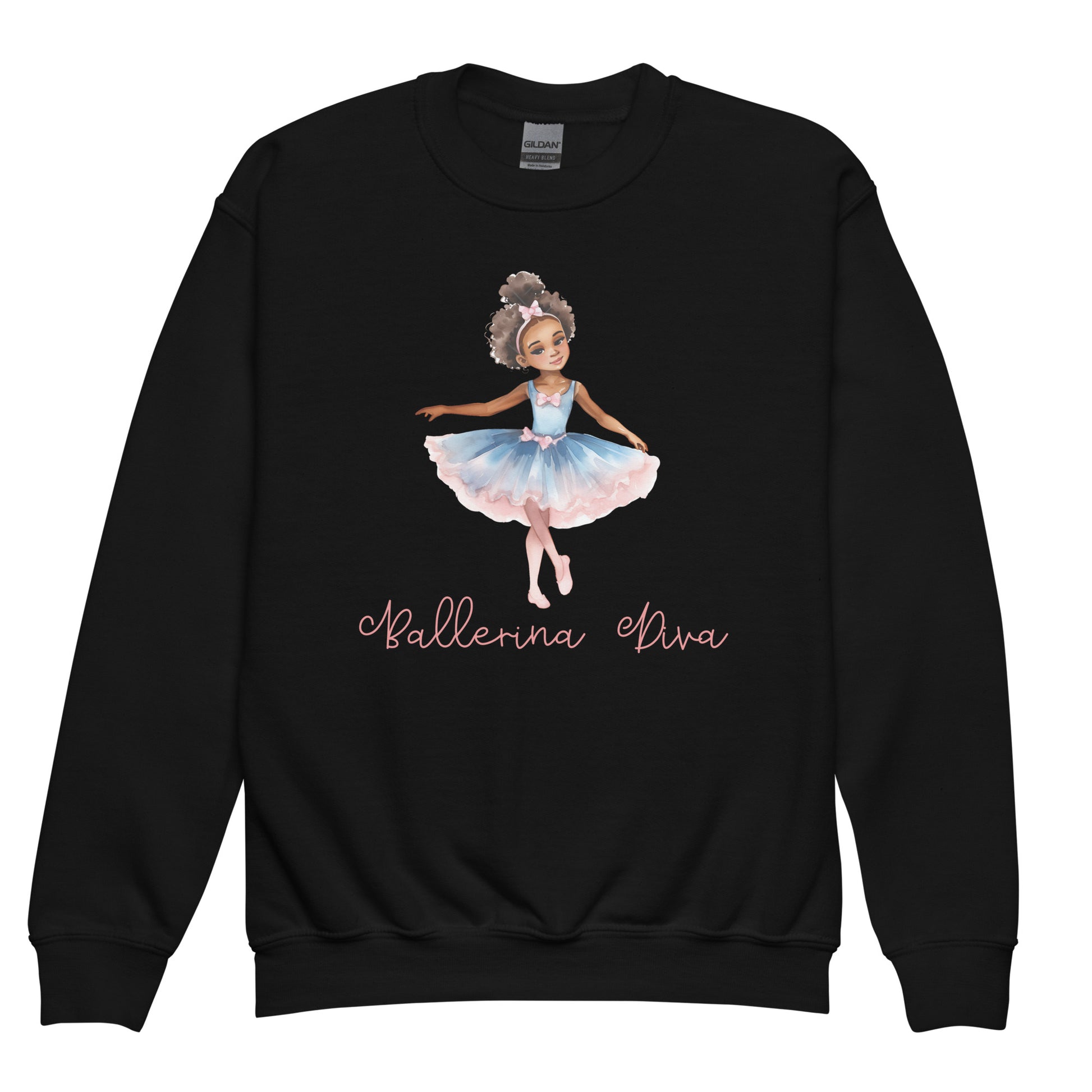 Kids Black Sweatshirt - Ballerina Diva 2 Front View of African Child Ballerina