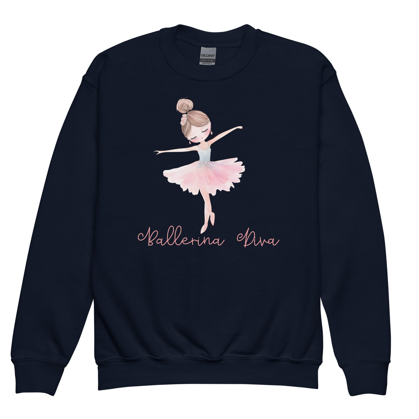 Kids Navy Blue Sweatshirt - Ballerina Diva, Ballerina Graphic Front View
