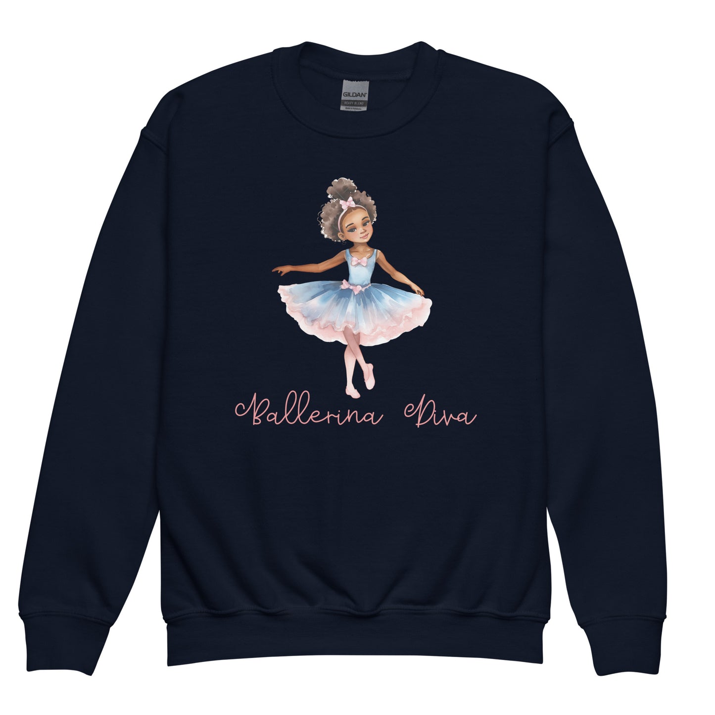 Kids Navy Blue Sweatshirt - Ballerina Diva 2 Front View of African Child Ballerina