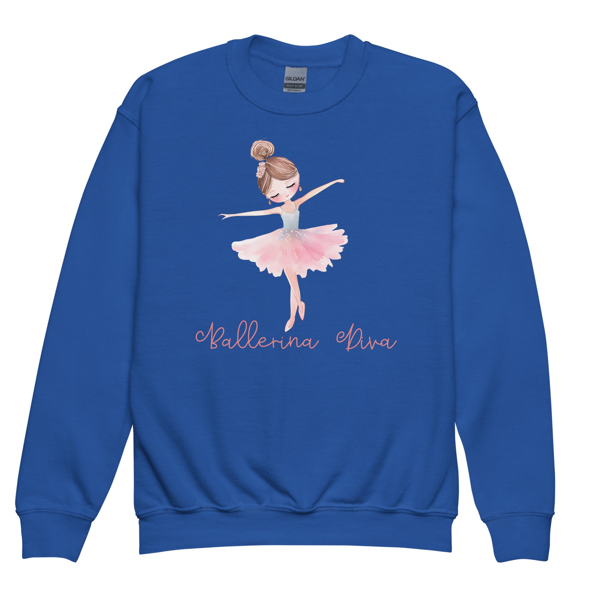 Kids Royal Blue Sweatshirt - Ballerina Diva, Ballerina Graphic Front View