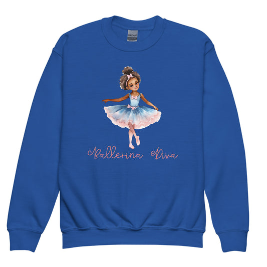 Kids Royal Blue Sweatshirt - Ballerina Diva 2 Front View of African Child Ballerina